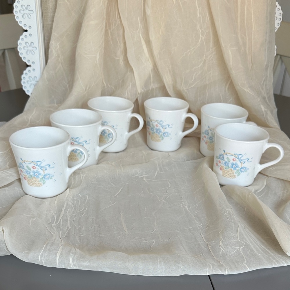 Vintage CorningWare Country Cornflower Coffee Mugs - Set of 6